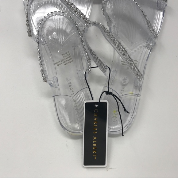 Charles Albert Rubber Sparkly Strappy Sandal, Women's Size L 8/9 - Clear/Silver - Picture 5 of 9